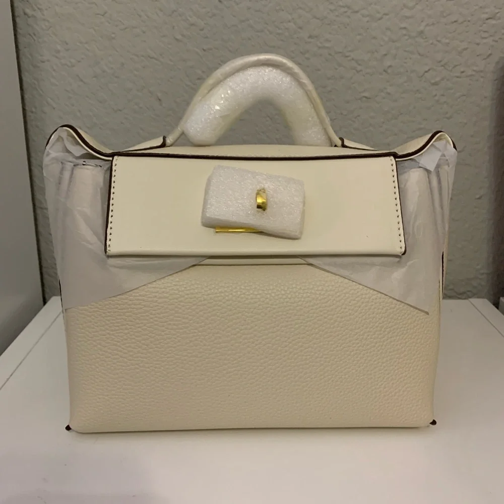 White PU/Faux Leather 24/24 Mini Style Handbag Crossbody Shoulder Bag Handheld - Picture 5 of 5